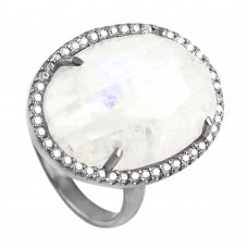Vintage Rainbow moonstone oval Cut Cocktail Cubic Zirconia Ring